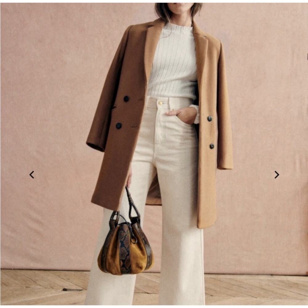 Sezane Camel Brown Wool Blend Double Breasted Mid Length Johnson Coat FR 36 / 4 - Picture 13 of 15